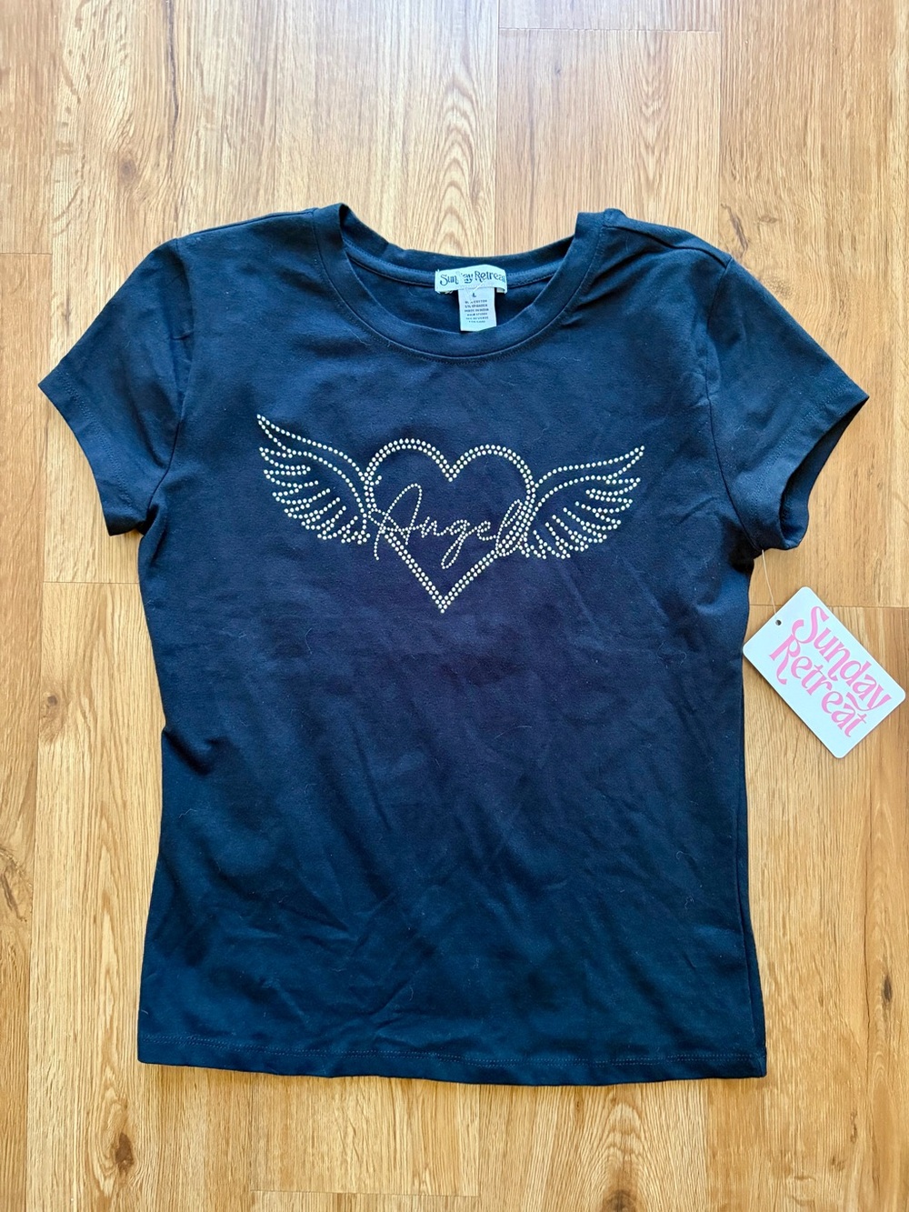Black 'Angel' Wing Rhinestone Tee